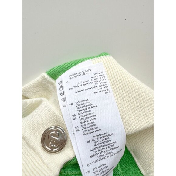 NWT SANDRO Murcie Green Ivory Knit Boxy Crest Button Cardigan Sweater, Size 1/S - Picture 15 of 16